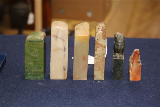 A group of 19th and 20th century Chinese soapstone seals, some inscribed